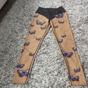 Women's Butterfly Print Leggings - Orange and Black